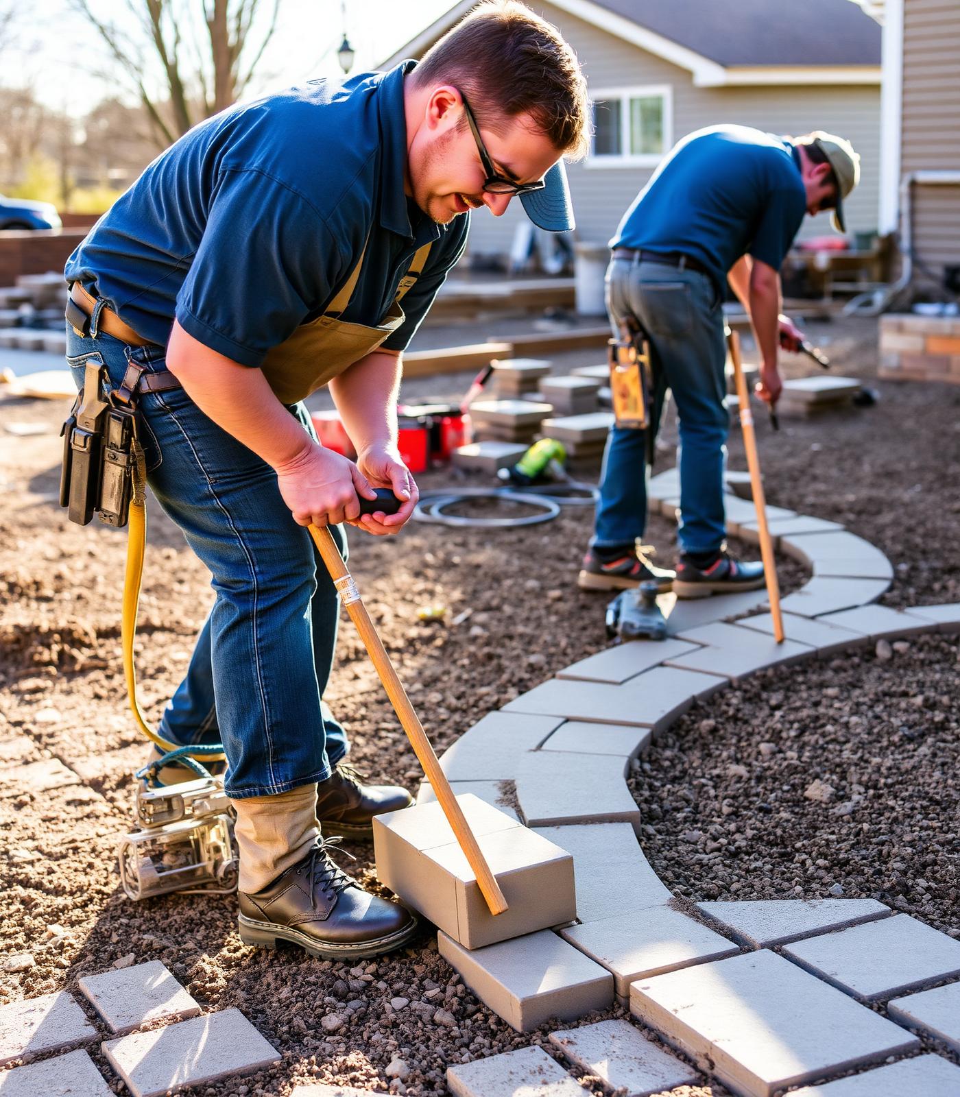 Premier Outdoor Specialist crew installing pavers